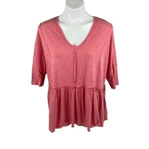 GiGiO Women Medium Babydoll Top Peach Ruffle V Neck Casual NWT